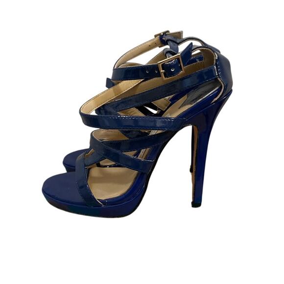 Jimmy Choo Blue Pantent Leather Heels Strappy Size 8 - Picture 1 of 10